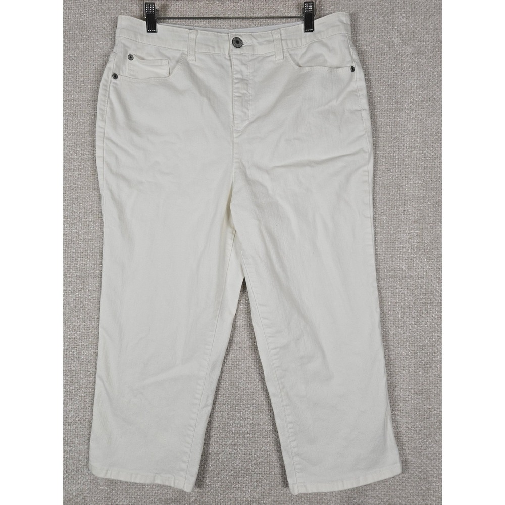 Christopher & Banks Womens White Denim Capri Crop Pants Size 12 Stretch Mid Rise
